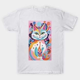 Whimsical Whiskers: Colorful Abstract Cat T-Shirt